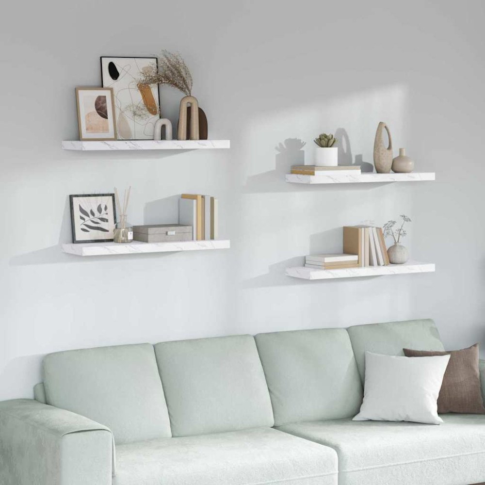 vidaXL Vägg hylla 4 pcs Vit marmor 90 x 23,5 x 4 cm Konstruerat trä