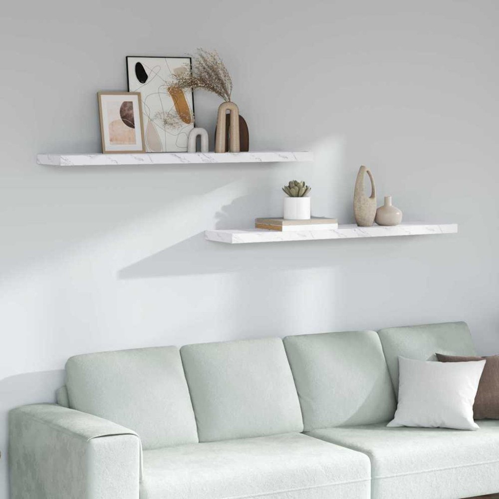 vidaXL Vägg hylla 2 pcs Vit marmor 120 x 23,5 x 4 cm Konstruerat trä