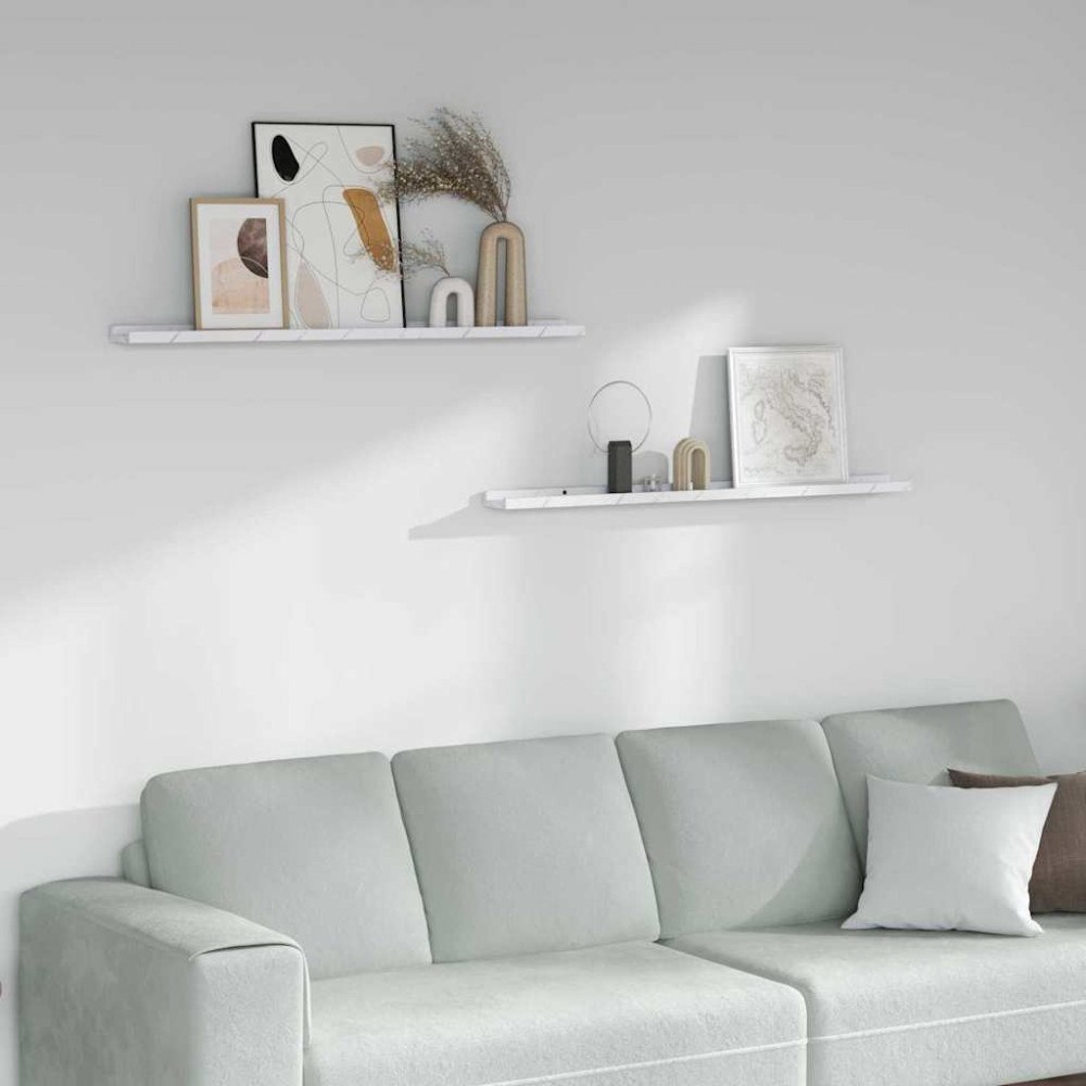 vidaXL Vägg hylla 2 pcs Vit marmor 100 x 9 x 3 cm Konstruerat trä