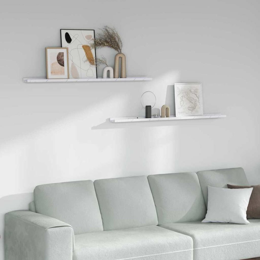 vidaXL Vägg hylla 2 pcs Vit marmor 115 x 9 x 3 cm Konstruerat trä