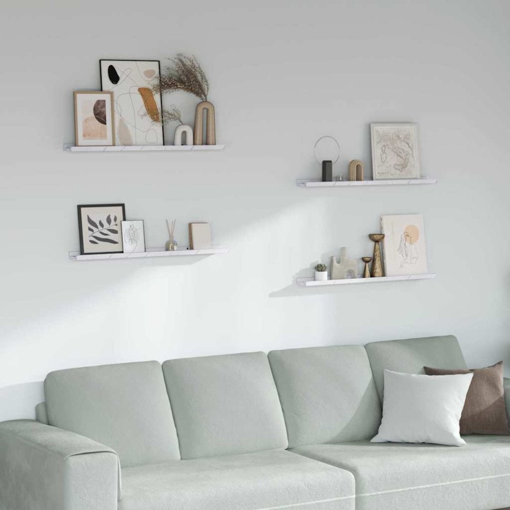 vidaXL Vägg hylla 4 pcs Vit marmor 80 x 9 x 3 cm Konstruerat trä