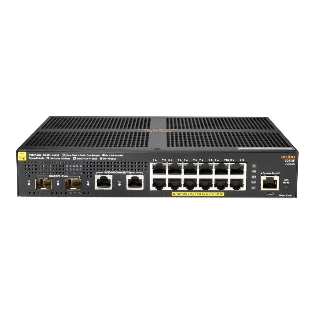 Hewlett Packard Enterprise HPE Aruba 2930F 12G PoE+ 2G/2SFP+ - switch - 12 portar - Administrerad - rackmonterbar