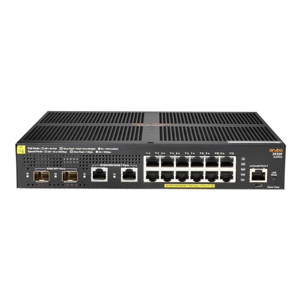 Hewlett Packard Enterprise HPE Aruba 2930F 12G PoE+ 2G/2SFP+ - switch - 12 portar - Administrerad - rackmonterbar