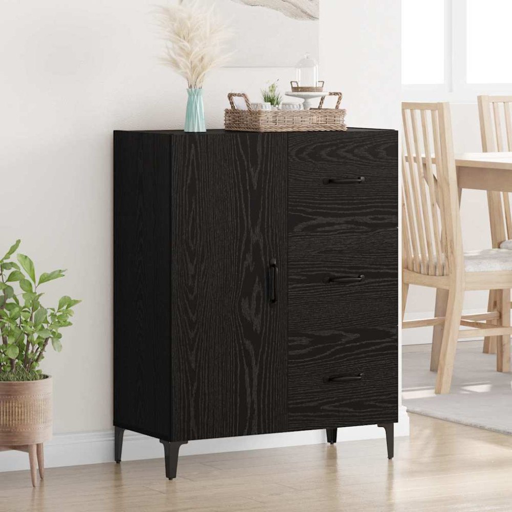 vidaXL Sideboard med låda Svart Ek 69,5 x 34 x 90 cm Konstruerat trä