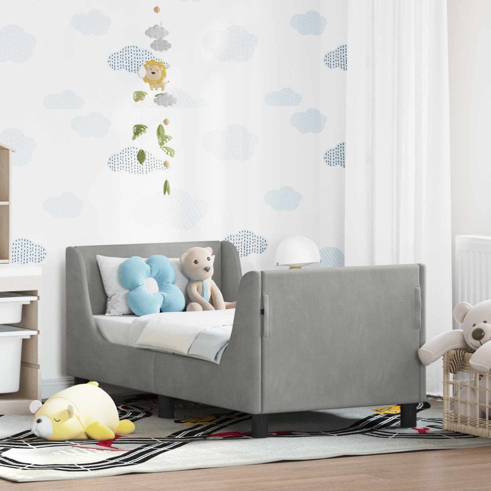 vidaXL Sängram för småbarn med huvudgavel Ljusgrå 70 x 140 cm Sammet