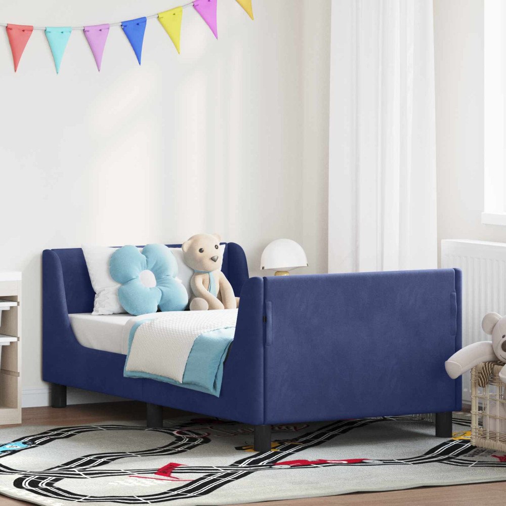 vidaXL Barnsängram med sänggavel Polisblå 80 x 160 cm Sammet