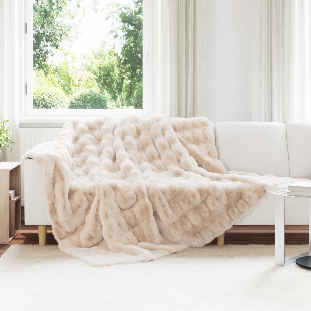 vidaXL Faux Kaninpäls Filt Beige 240 x 270 cm Polyester