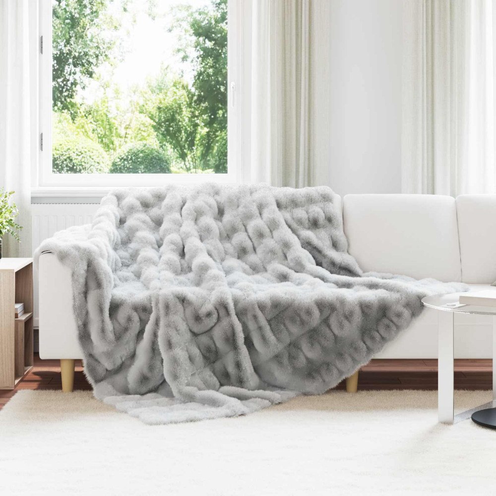 vidaXL Faux Kaninpäls Filt Grå 240 x 270 cm Polyester