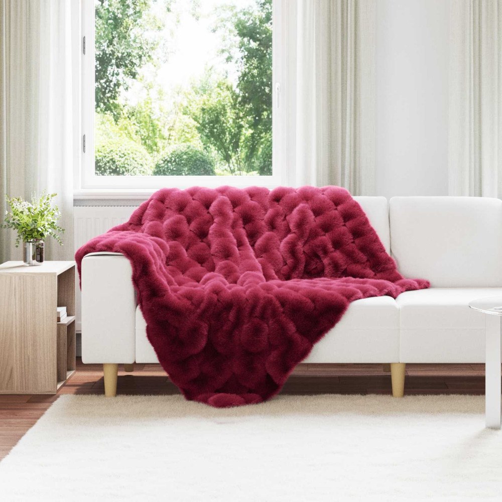 vidaXL Faux Kaninpäls Filt Bordeaux Röd 130 x 150 cm Polyester