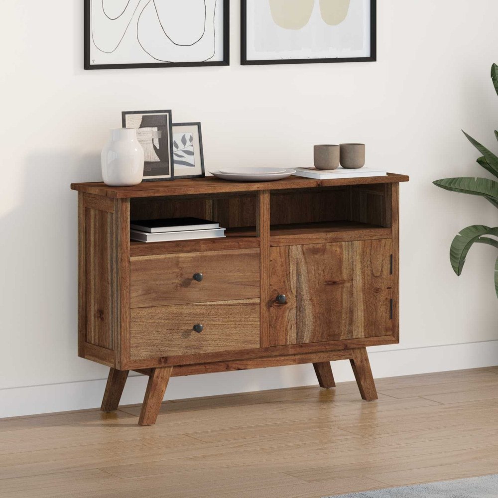 vidaXL Sideboard med låda Naturfärg 100 x 30 x 68 cm Massivt teakträ