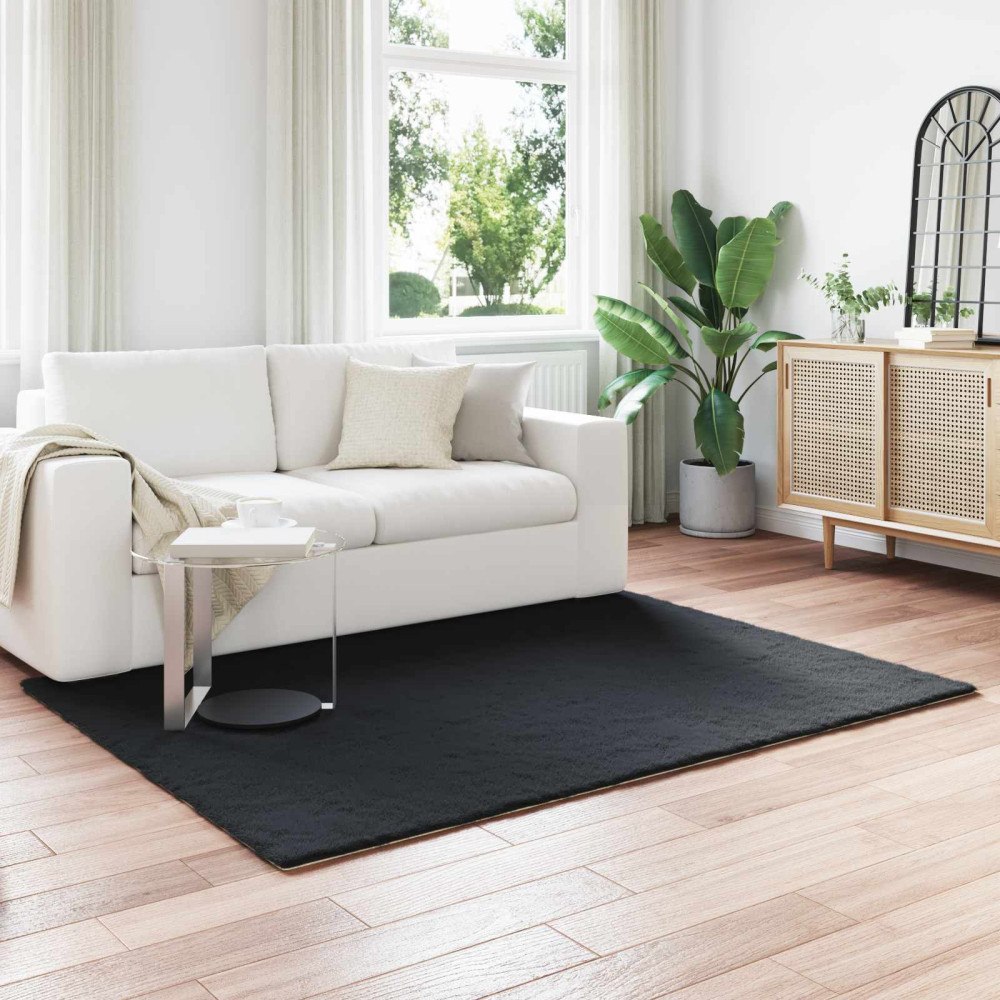 vidaXL Fusk-kaninpälsmatta Olite Svart 160 x 230 cm Polyester