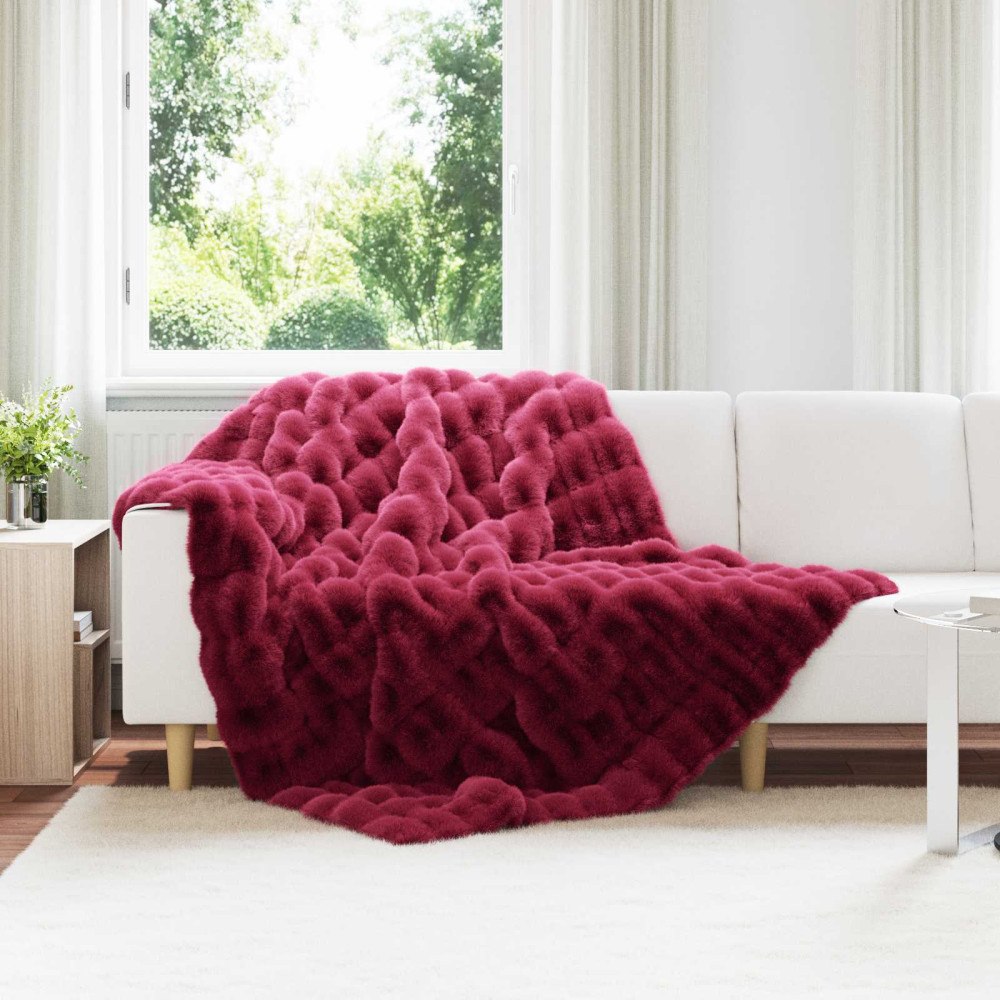 vidaXL Faux Kaninpäls Filt Bordeaux Röd 150 x 220 cm Polyester