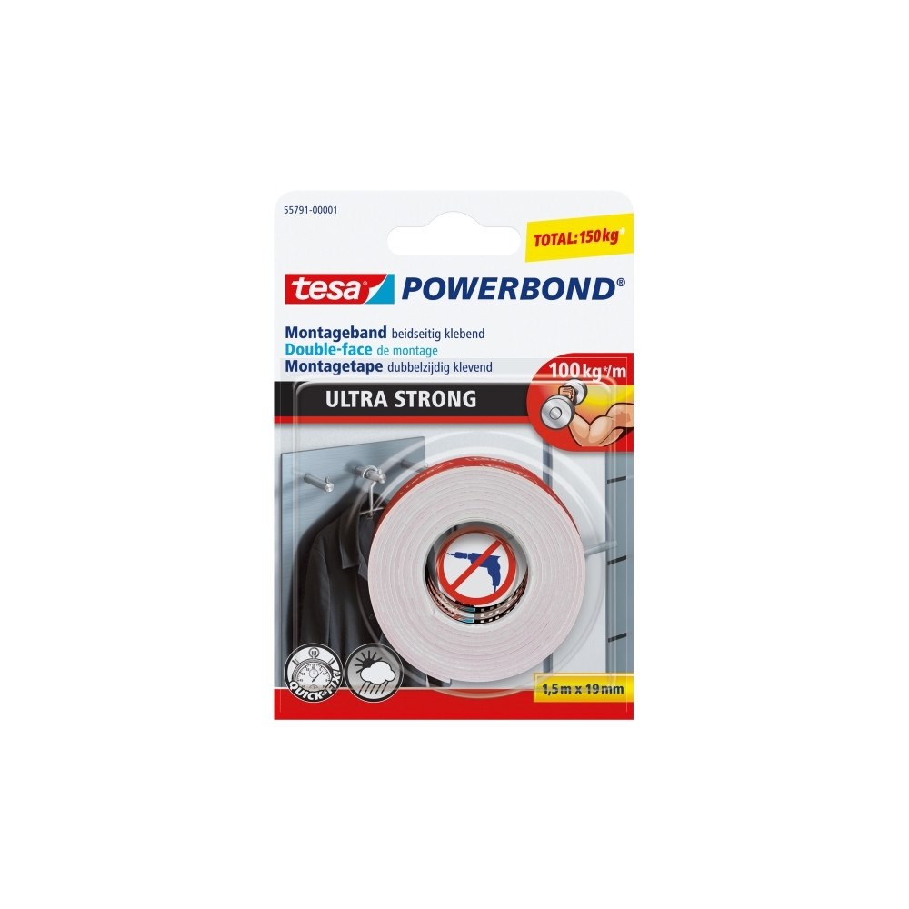 tesa Tesa Powerbond Ultra Strong dubbelsidig tejp - 19 mm x 1.5 m