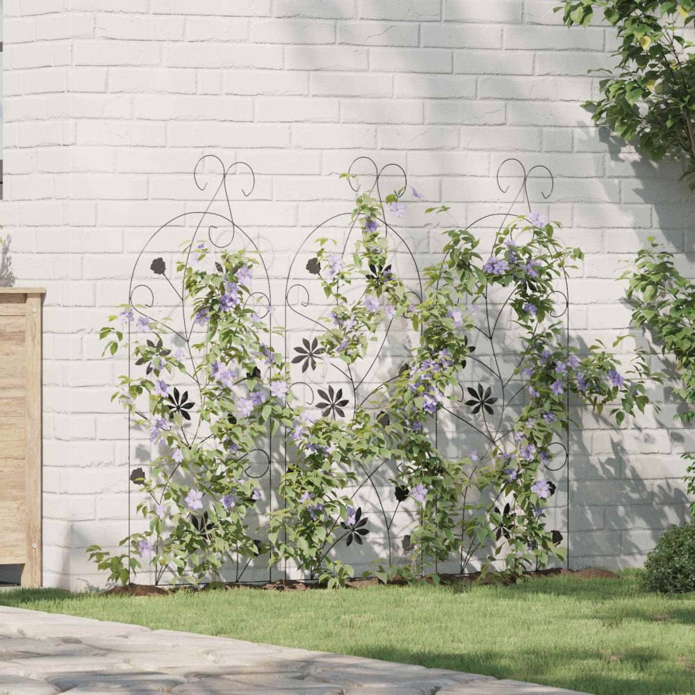 vidaXL Trädgårdsstängsel 3 pcs Svart 112 x 40 cm Stål