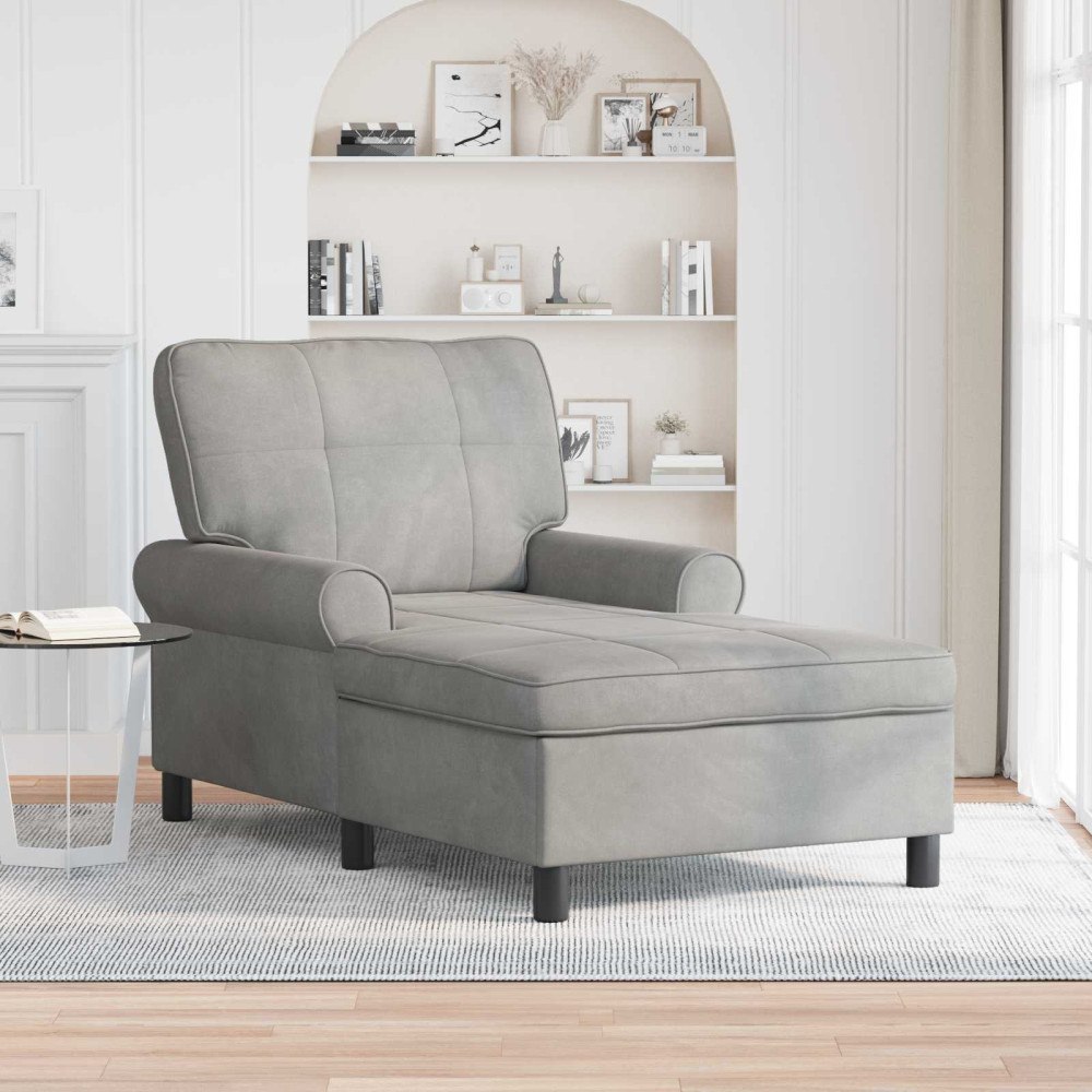 vidaXL Chaise Lounge med kudde Ljusgrå 91 x 157 x 91 cm Sammet