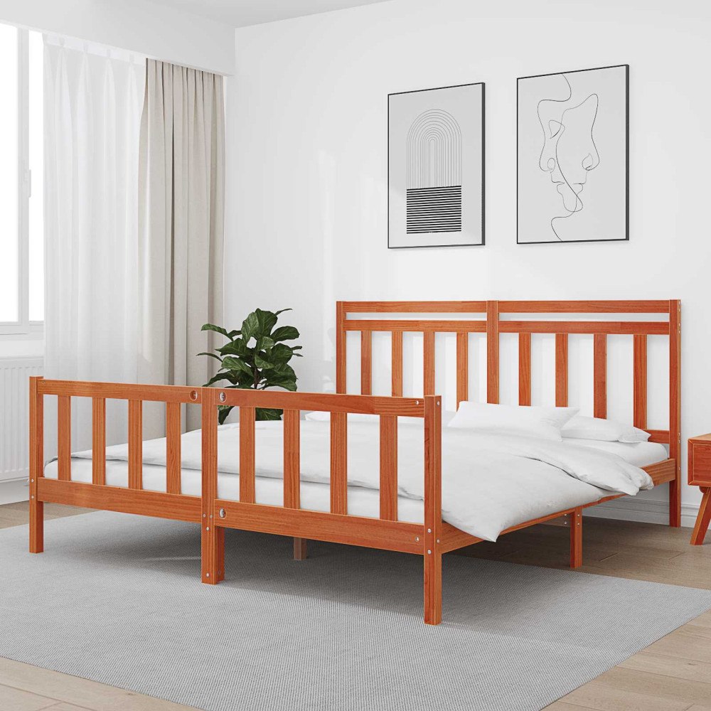 vidaXL Sängram 2 pcs Vaxbrun 205,5 x 185,5 x 100 cm Massiv furu