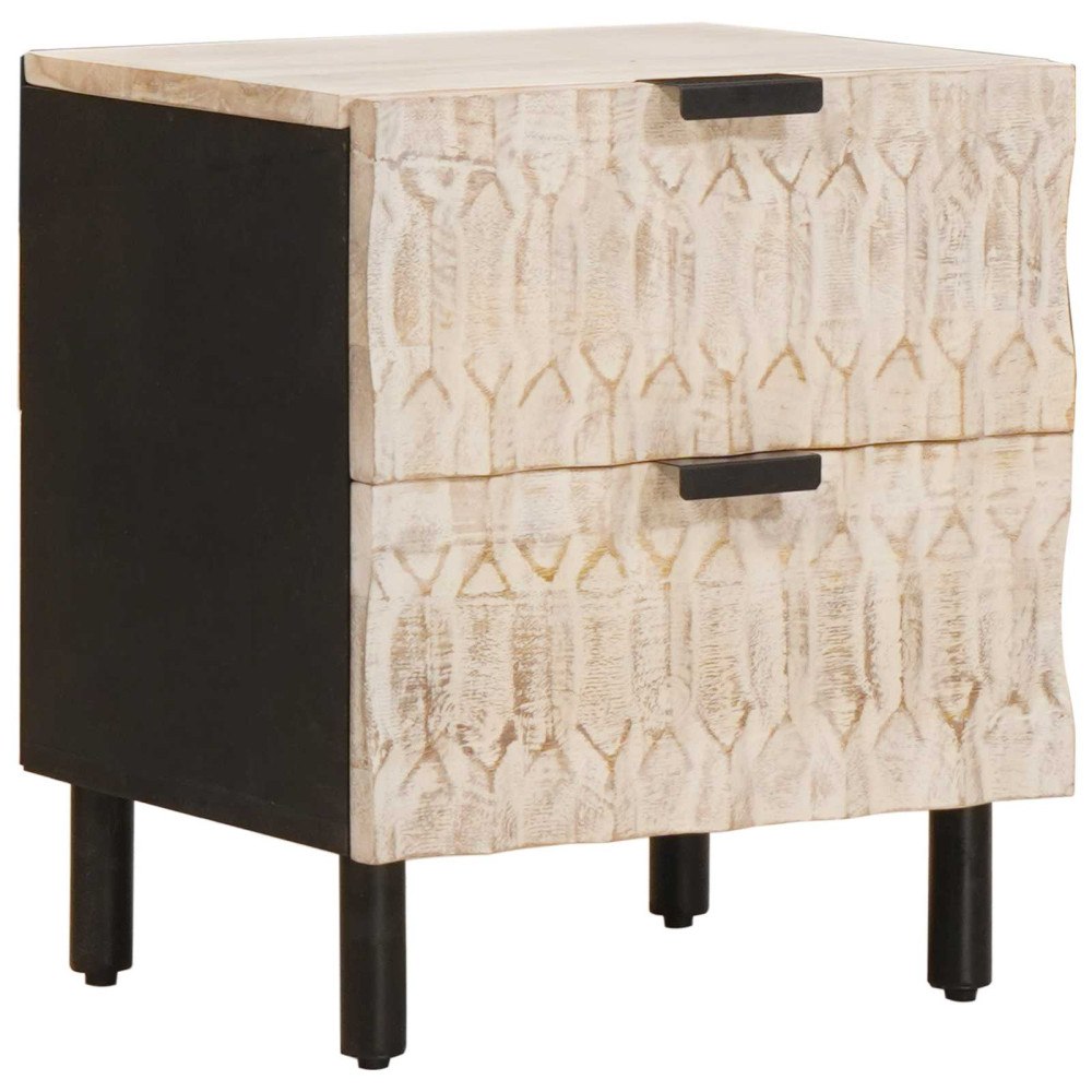 vidaXL Nattduksbord med låda Vit 40 x 33,5 x 46 cm Massivt mangoträ