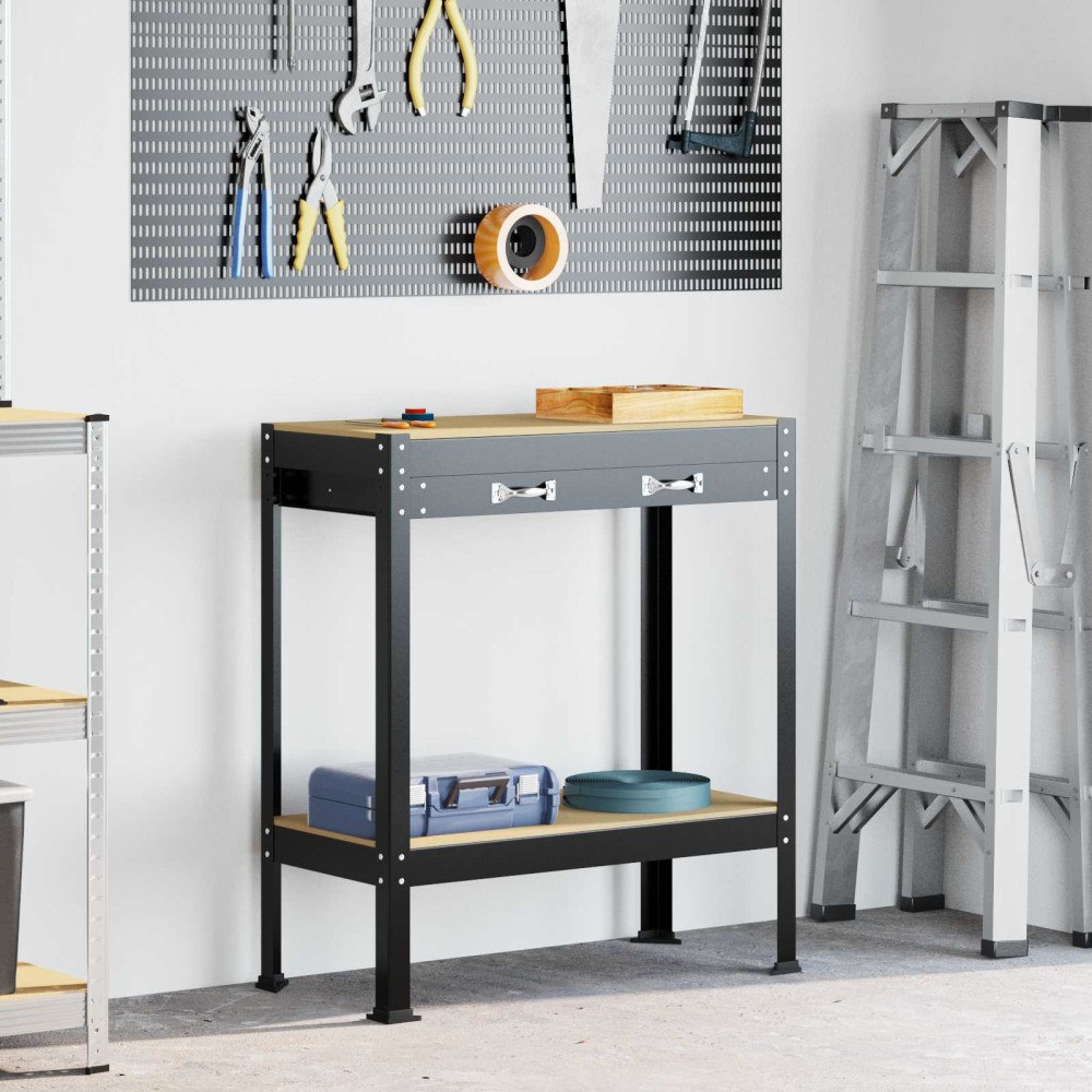 vidaXL Arbetsbänkar med låda Svart 81 x 41 x 145 cm Konstruerat trä