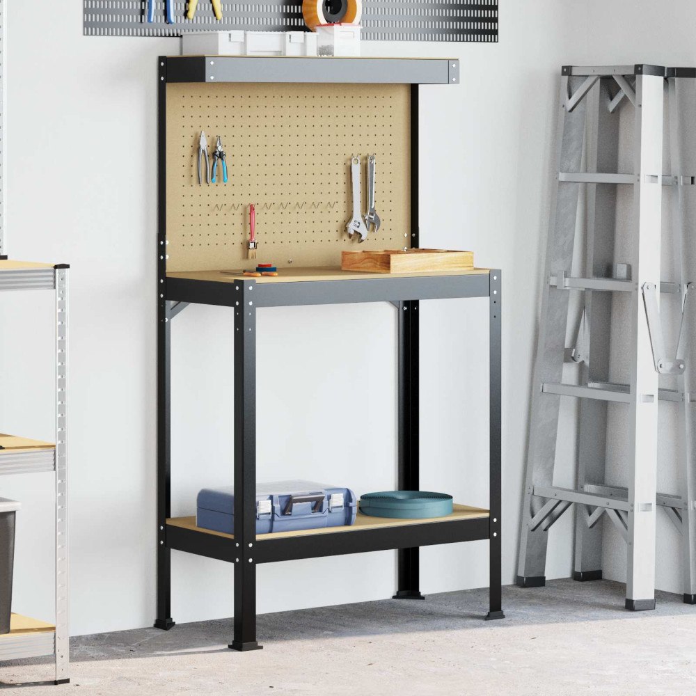 vidaXL Arbetsbänkar med hylla Svart 81 x 41 x 145 cm Konstruerat trä