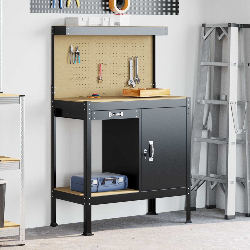 vidaXL Arbetsbänkar med låda Svart 81 x 41 x 145 cm Konstruerat trä