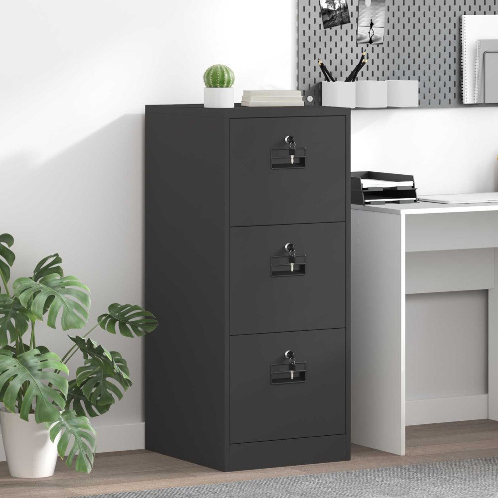 vidaXL Arkivkåp med låda Svart 44 x 50 x 106.5 cm Kallvalsat Stål