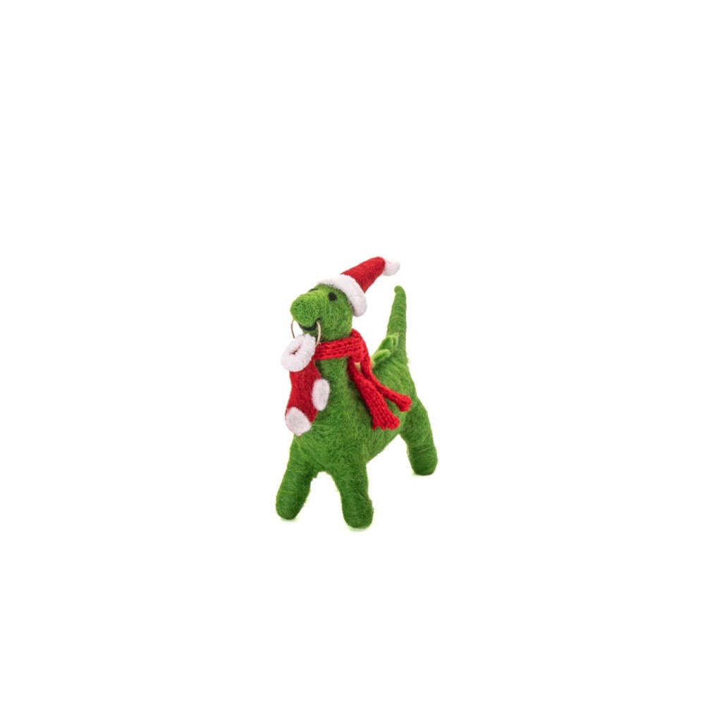 SASS & BELLE Dinosaur with Christmas Stocking Felt Decoration