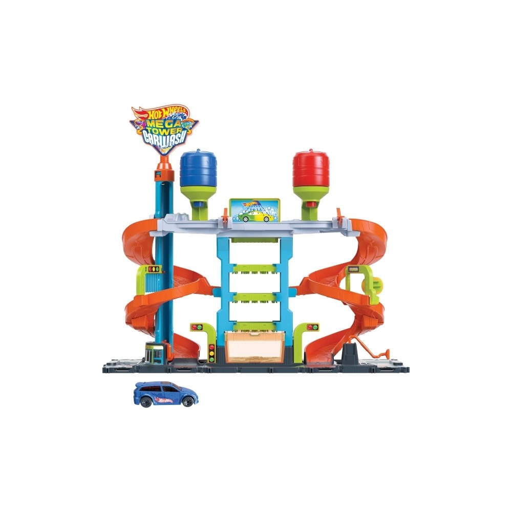 Hot Wheels Hot Wheels City Mega-biltvättstorn, Set med fordon och bana,...