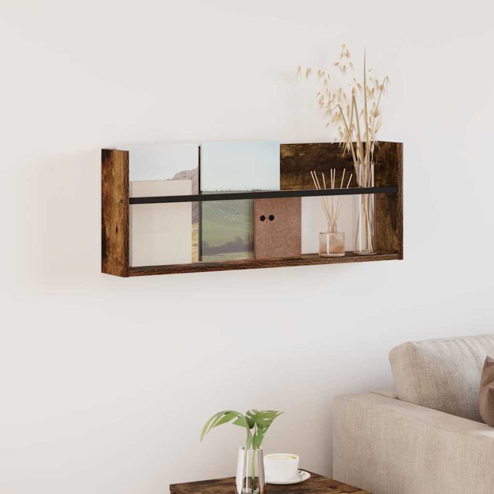 vidaXL Tidningshylla med hylla Rökt ek 80 x 12 x 30 cm Konstruerat trä