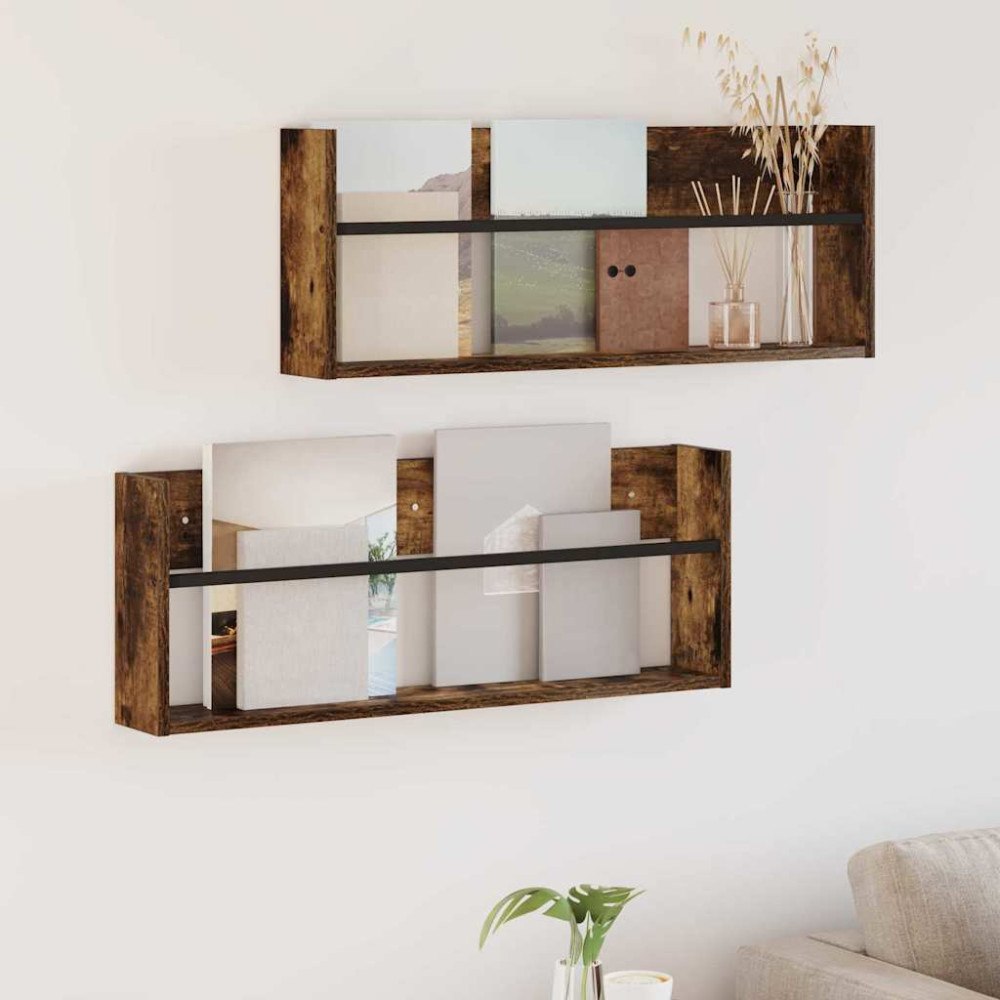 vidaXL Tidningshylla 2 pcs Rökt ek 80 x 12 x 30 cm Konstruerat trä