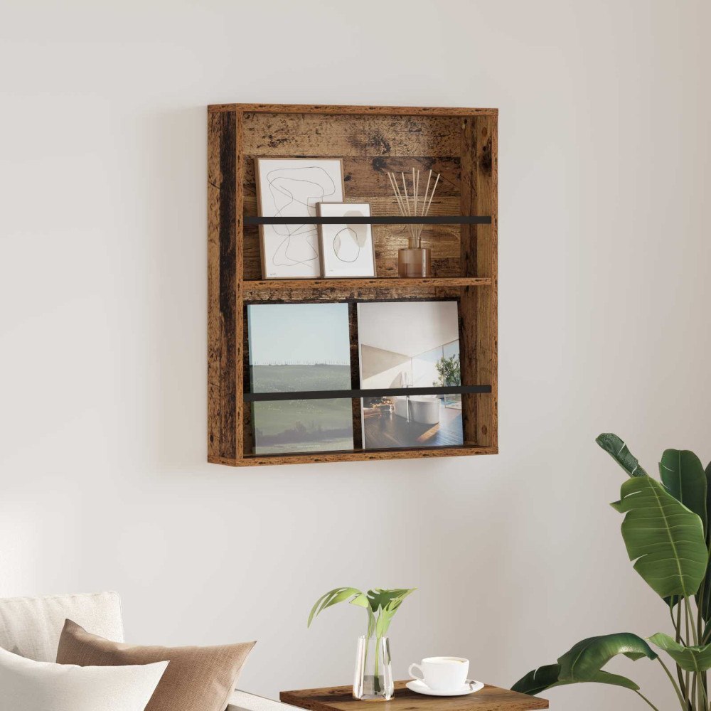 vidaXL Tidningshylla Gammalt trä 60 x 12 x 70 cm Konstruerat trä