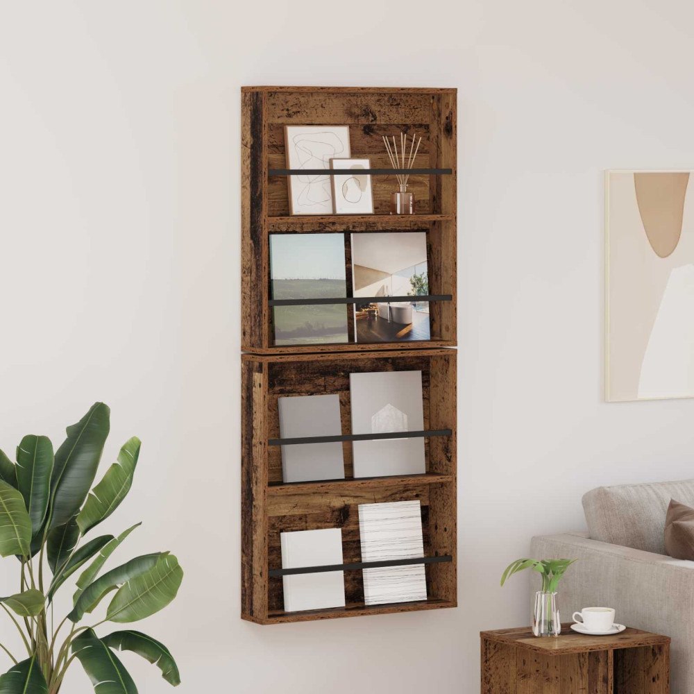 vidaXL Tidningshylla 2 pcs Gammalt trä 60 x 12 x 70 cm Konstruerat trä