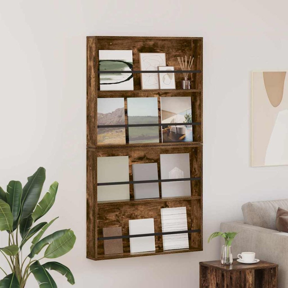 vidaXL Tidningshylla 2 pcs Rökt ek 80 x 12 x 70 cm Konstruerat trä