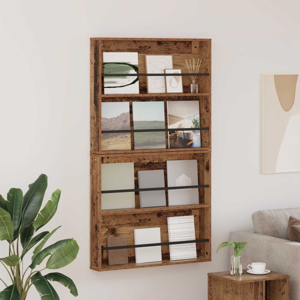 vidaXL Tidningshylla 2 pcs Gammalt trä 80 x 12 x 70 cm Konstruerat trä