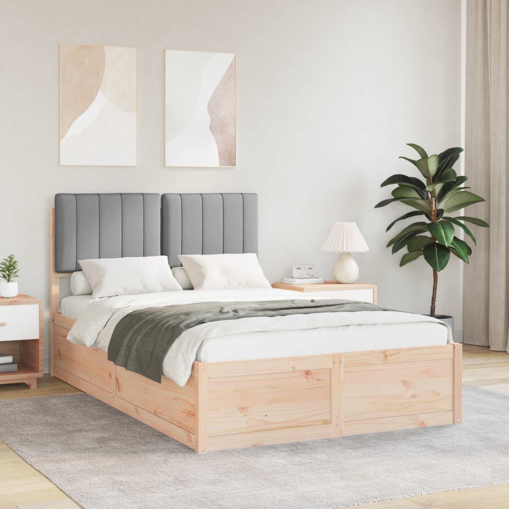 vidaXL Sängram med Klädd Huvudgavel Ljusgrå 120 x 200 cm Massiv furu