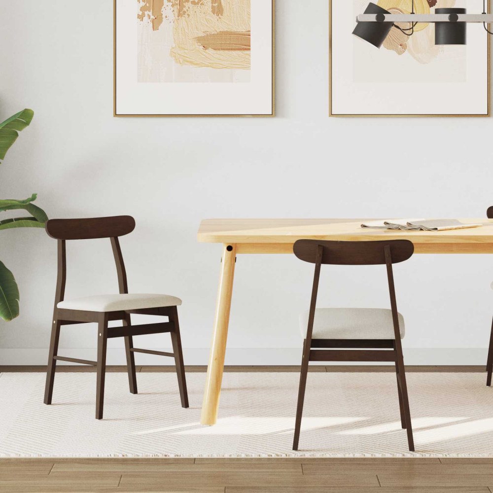 vidaXL Matstol 2 pcs Mörkbrun, Vit Massiv Gummiträ