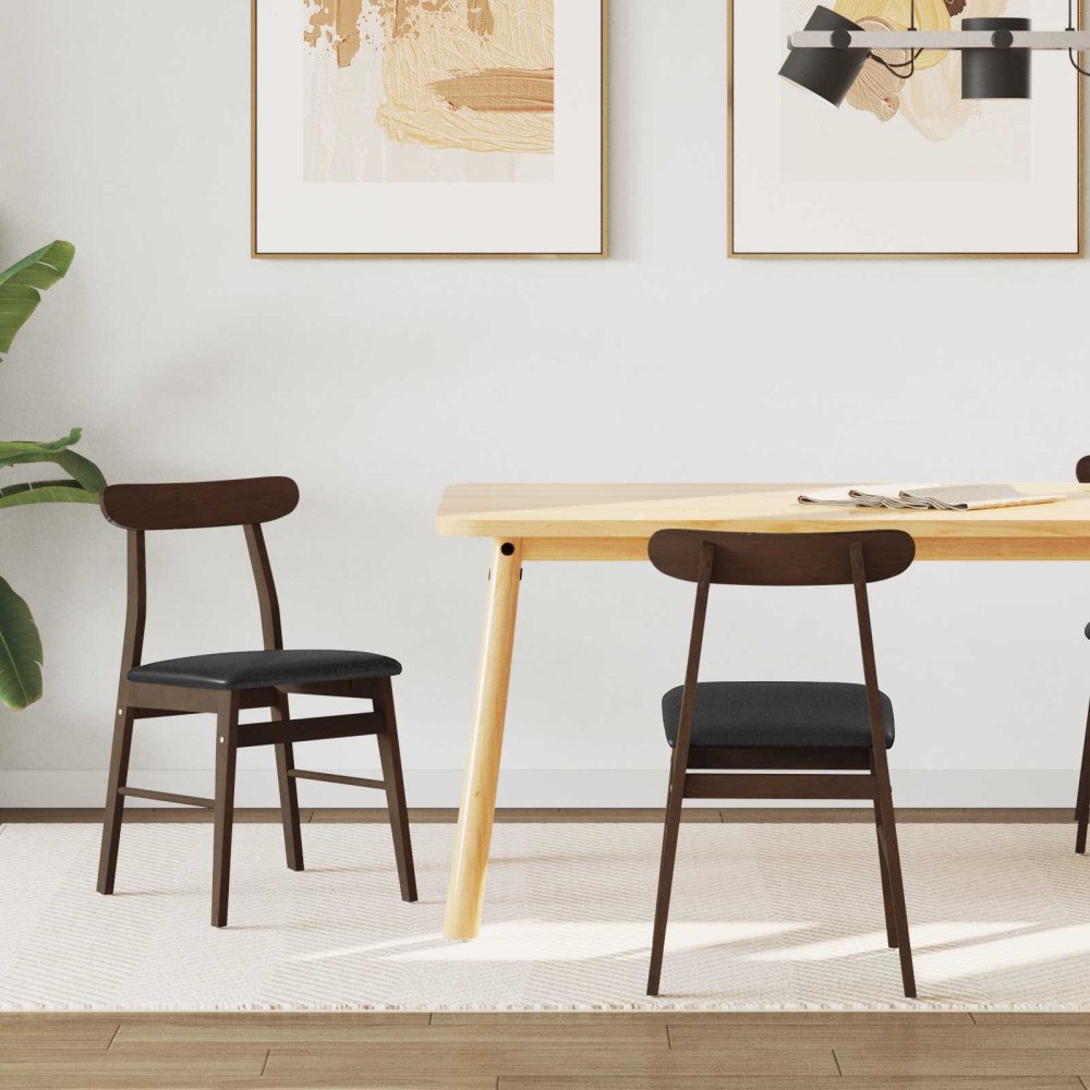 vidaXL Matstol 2 pcs Mörkbrun och svart Massiv Gummiträ