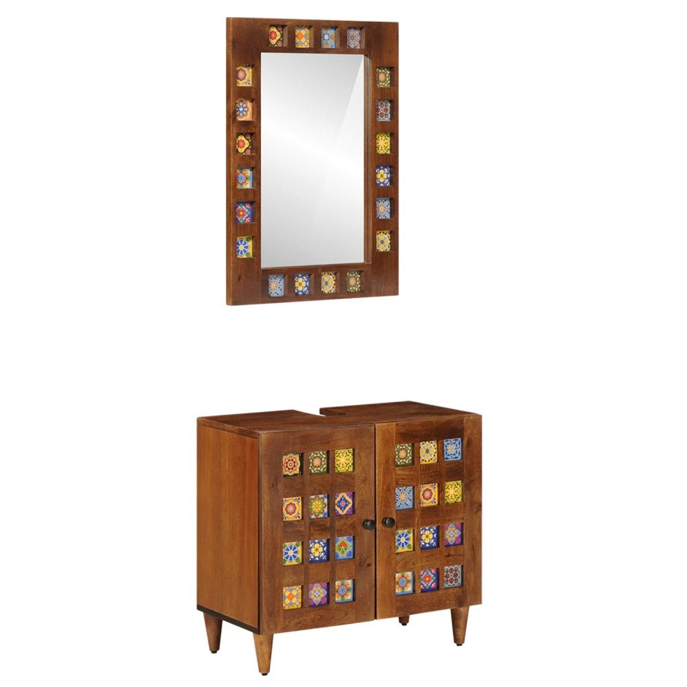 vidaXL Badrumsmöbelset Väggmonterad 2 pcs Valnöt Massivt mangoträ