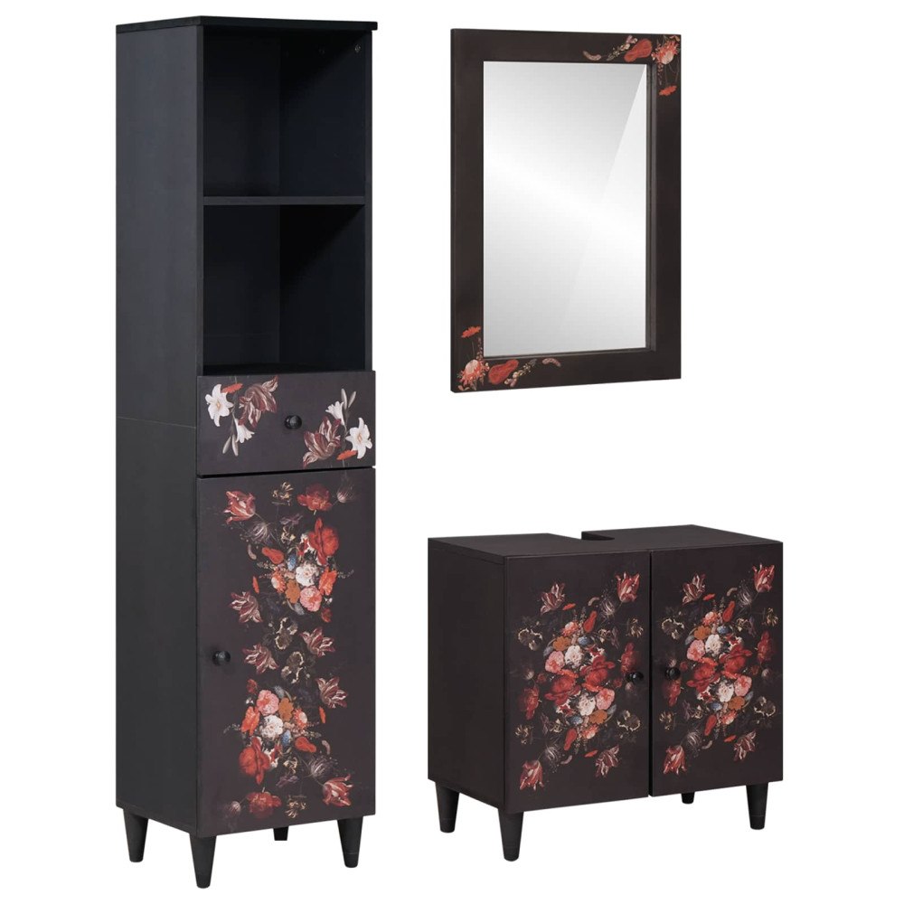 vidaXL Badrumsskåpsset med låda Väggmonterad 3 pcs Massivt mangoträ