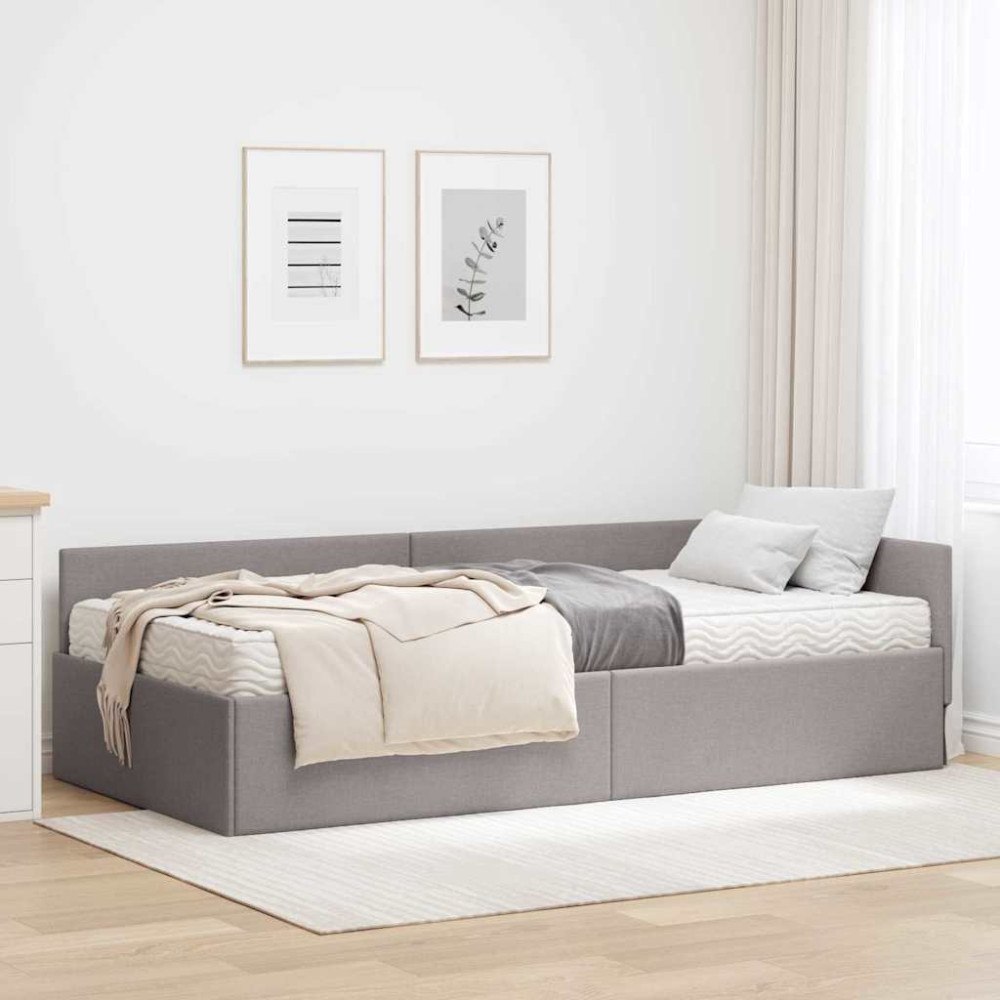 vidaXL Hörn Sängram med Madrass Övrigt med huvudgavel 2 pcs Taupe tyg