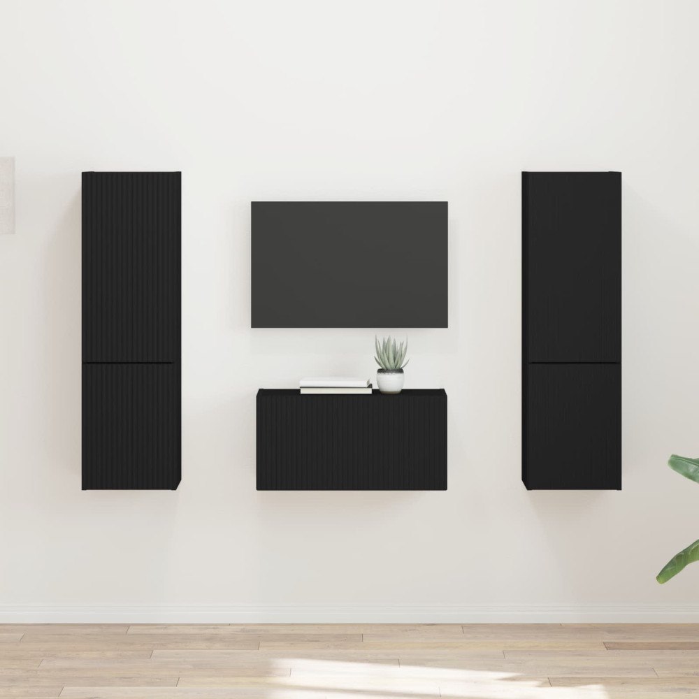 vidaXL TV-bänkset 5 pcs Svart Konstruerat trä