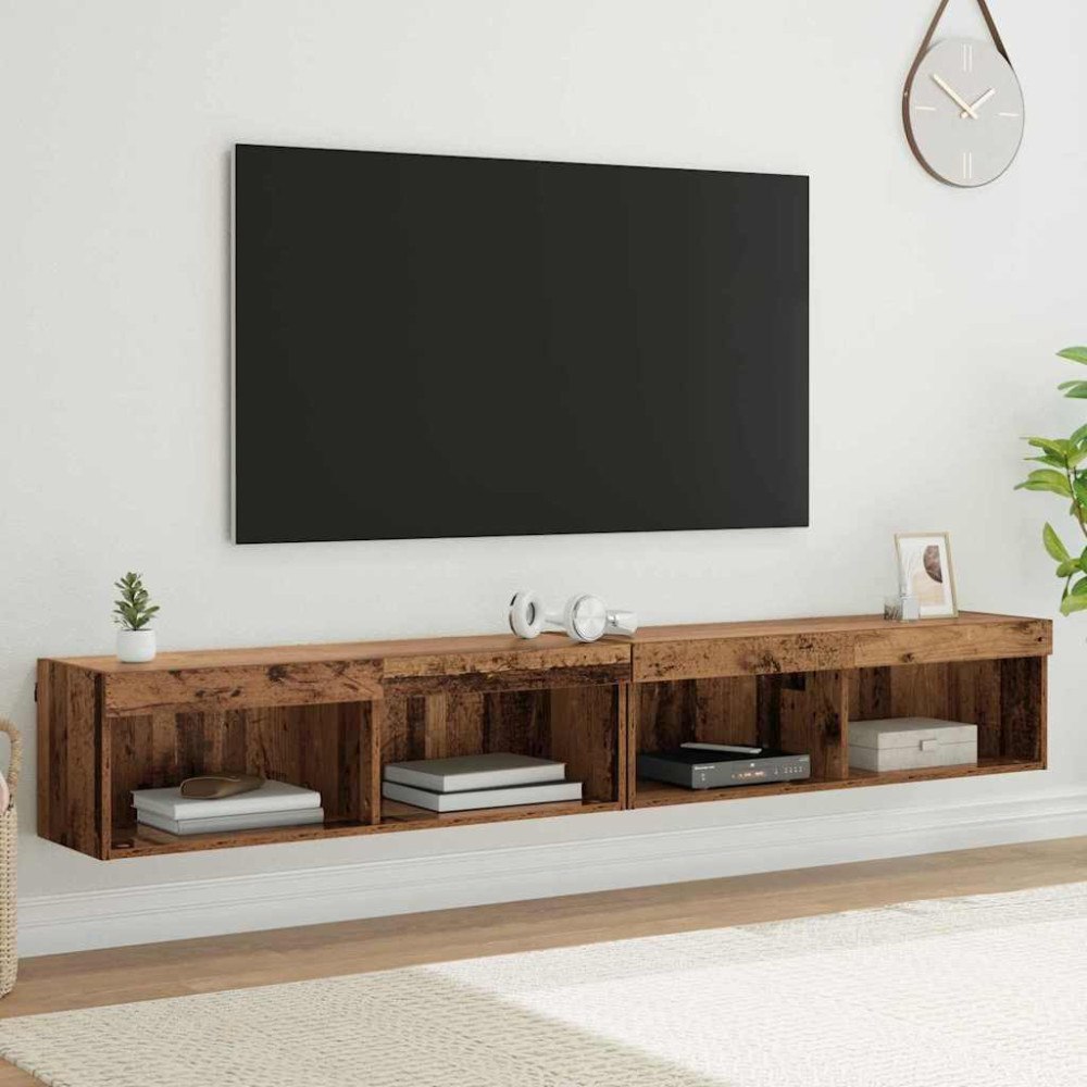vidaXL TV-väggskåp Panama 2 pcs Gammalt trä 100 x 30 x 30 cm