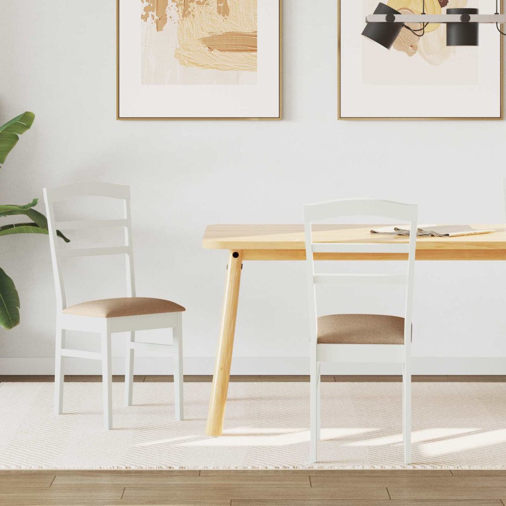 vidaXL Matstol 2 pcs Vit och brun Massiv Gummiträ