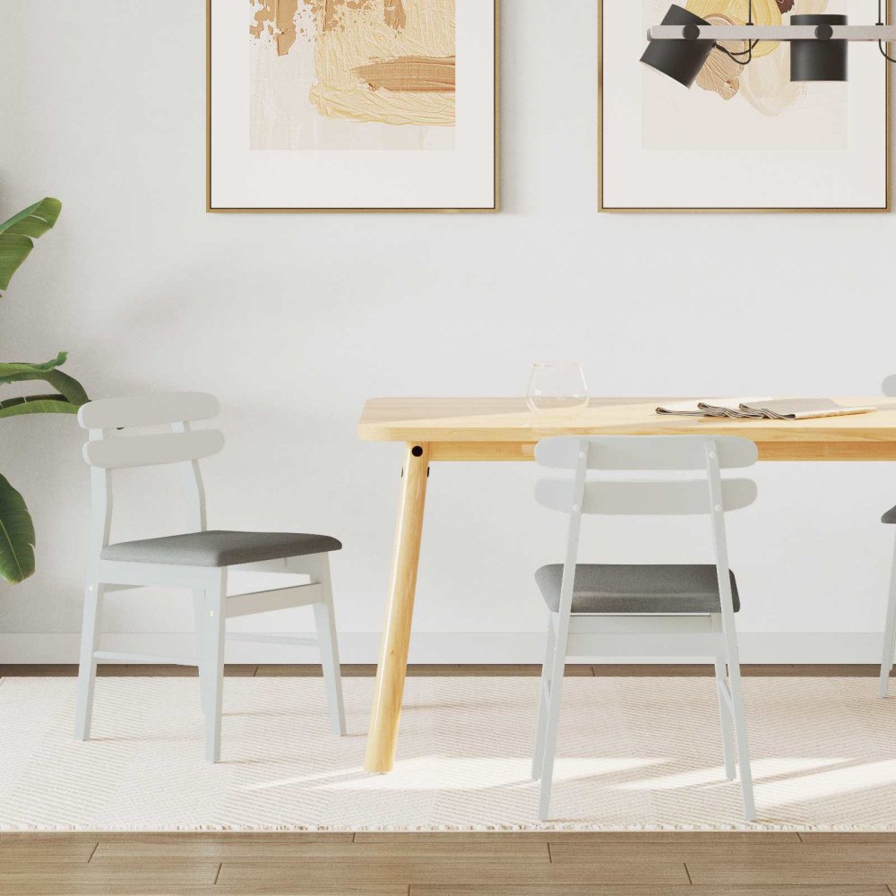 vidaXL Matstol 2 pcs Vitt och Grått Massiv Gummiträ