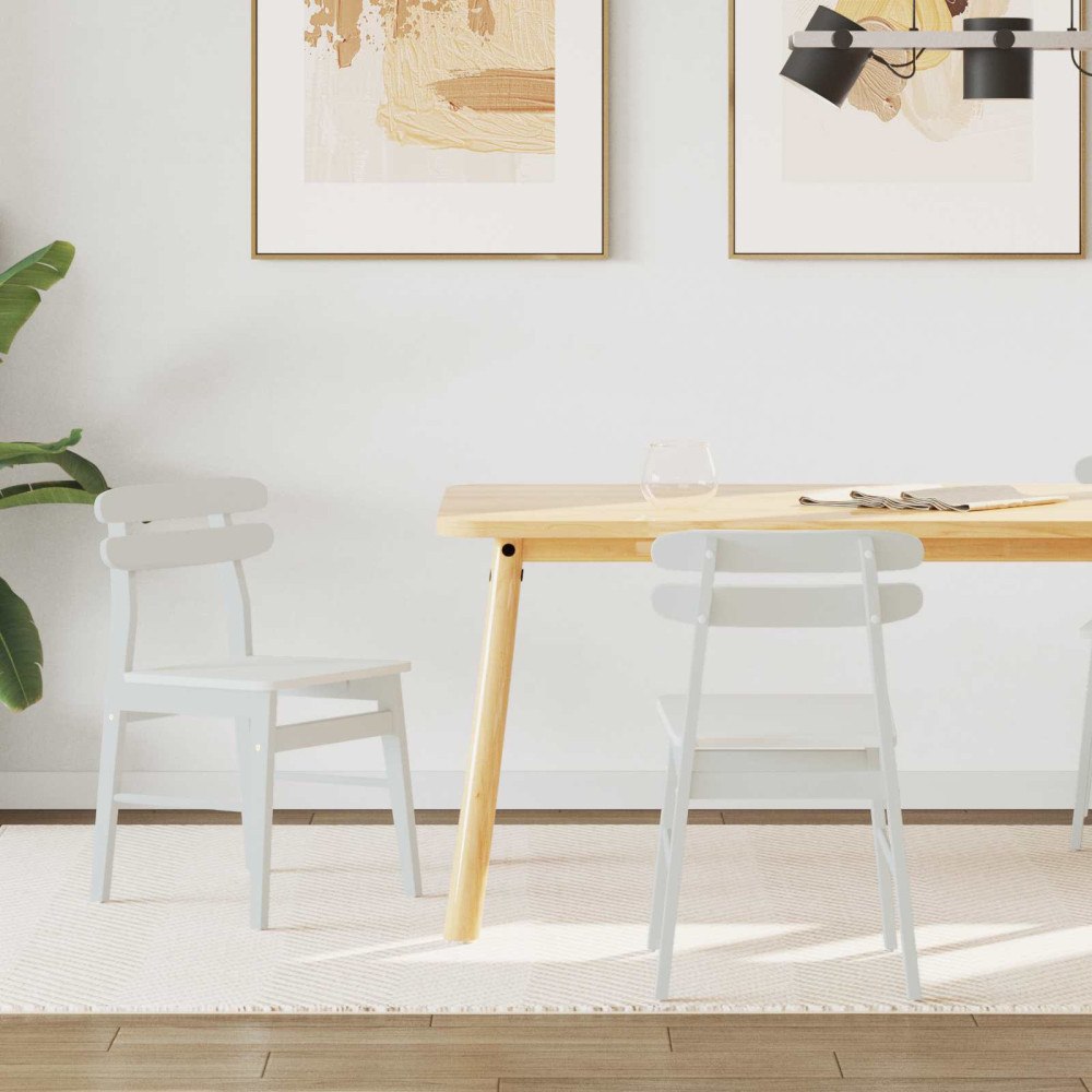 vidaXL Matstol 2 pcs Vit Massiv Gummiträ