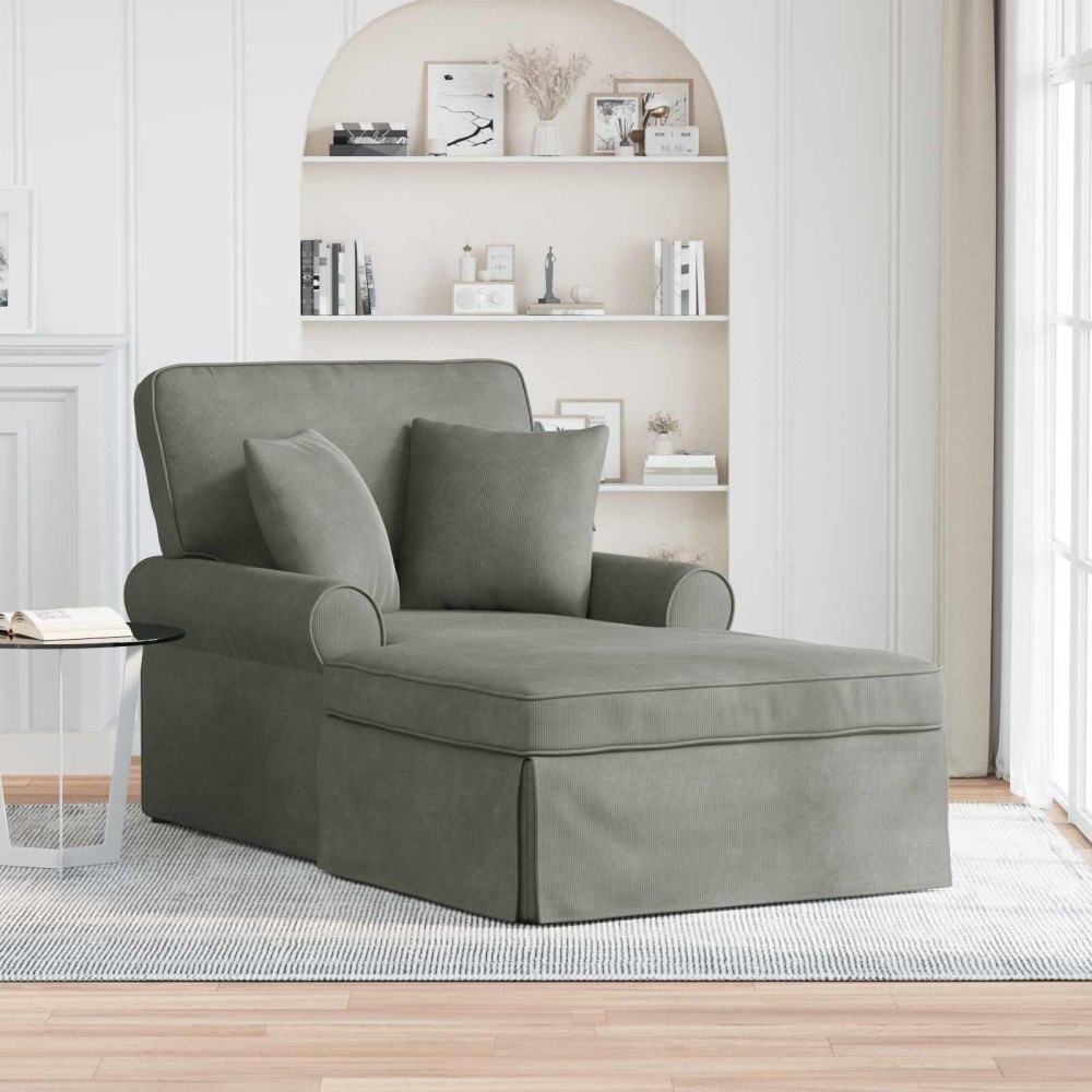 vidaXL Chaise Lounge med Kjol Ljusgrå 91 x 157 x 91 cm Ribbad Tyg