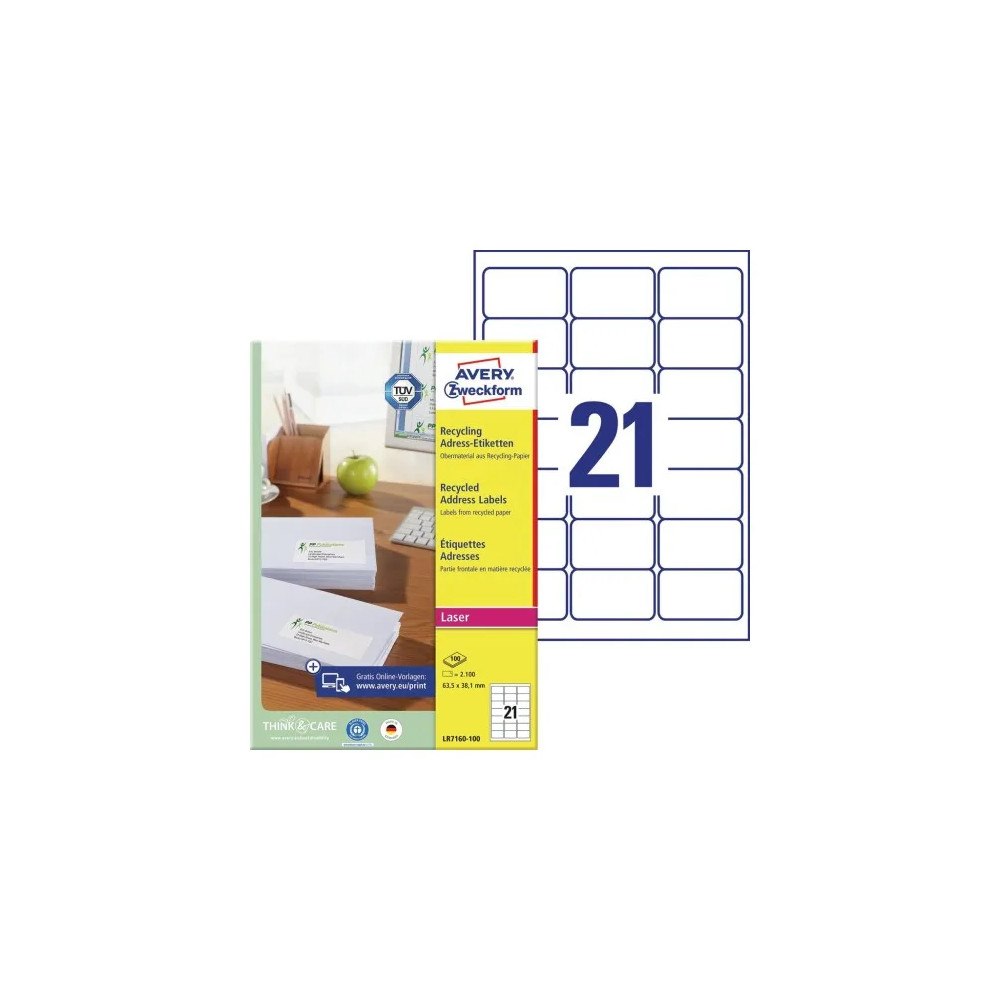 AVERY Förpackningsetiketter Avery LR7160-100 vit 63,5 x 38,1 mm (l...