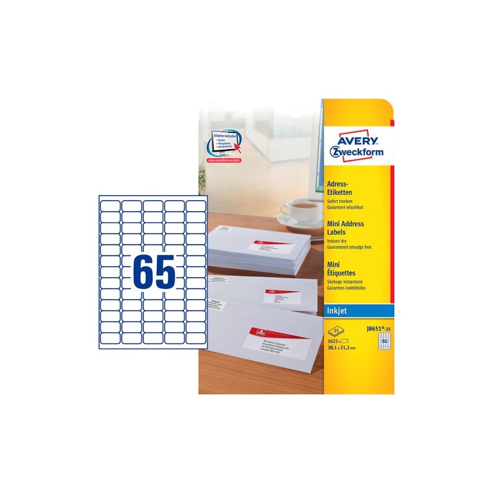 AVERY Adresseetiketter, Avery J8651-25, 38,1 x 21,2 mm, 65 pr. ark...