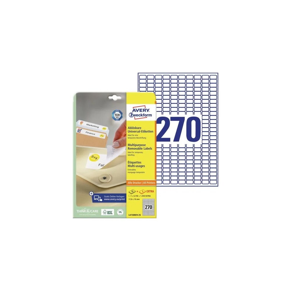 AVERY Etiketter Avery L4730 avtagbar laseretikett 17,8x10mm 270 pe...