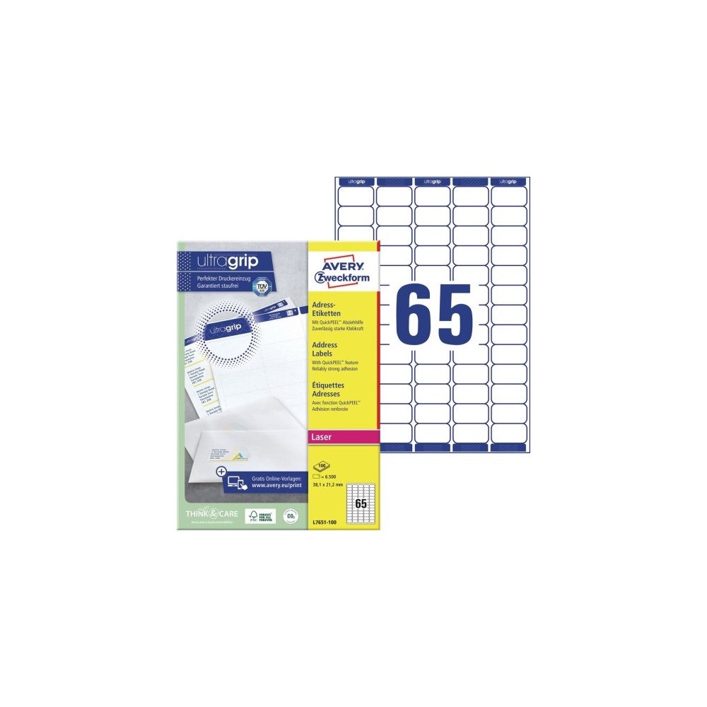 AVERY Etiketter Avery L7651-100 vit 38,1x21,2 (låda med 6500 etike...