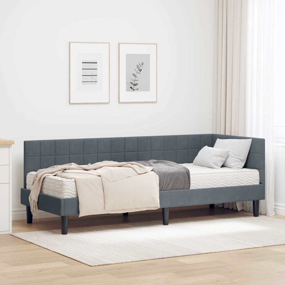 vidaXL Hörn Sängram med Madrass med huvudgavel 2 pcs Grå Sammet